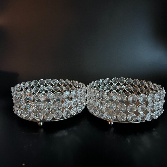 Wine Coasters Set Of 2 From Z Gallerie Clear Faceted Rhinestone Bling 6"x2.5" - Picture 15 of 16